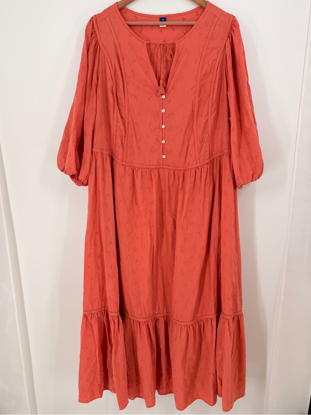 Old Navy Plus 3X Coral Embroidered Boho Tiered Midi Maxi Dress Cottagecore - Picture 3 of 11